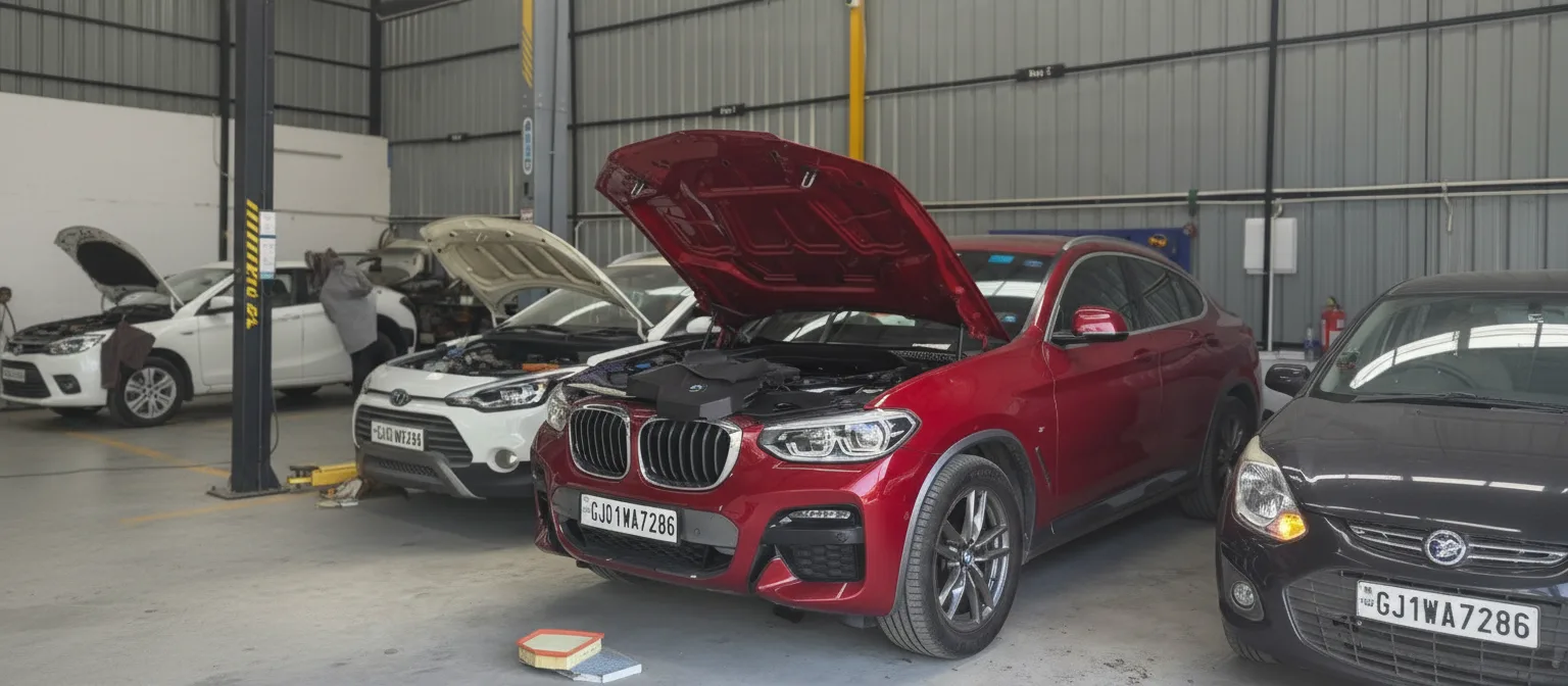 Mechanical services for premium cars at a professional automotive workshop